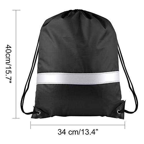 Image of KUUQA 12 Pcs Drawstring Backpack Bag Bulk Reflective Backpack Black String Bags Cinch Sack Backpack for Team Yoga Sport Gym Traveling