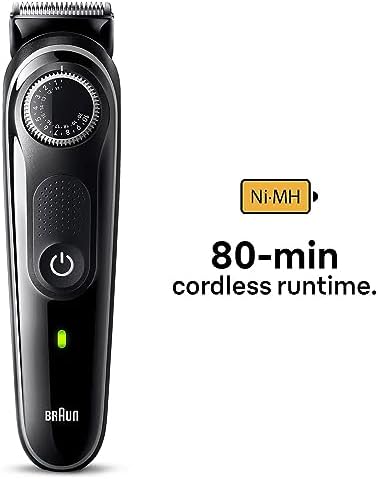 Braun Series 3 BT3430, elektryczny trymer do brody dla mężczyzn, z ultraostrym ostrzem, 40 ustawień długości, akumulator 80 min czas działania bezprzewodowego