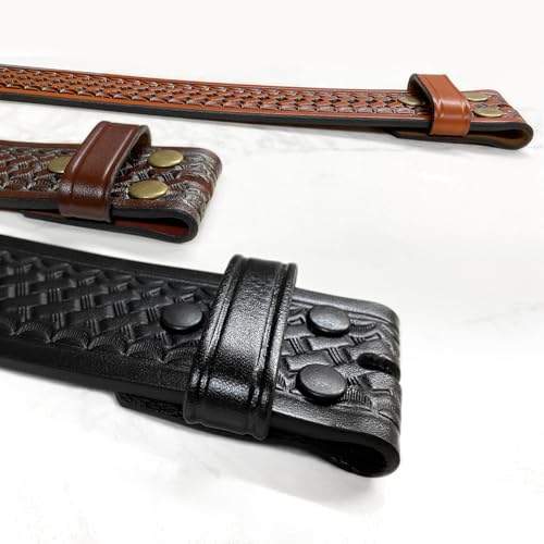 Image of Basketweave Work Uniform Genuine Leather Belt 1.75 inch for Men-Black, Brown, or Tan