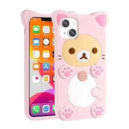 Cute Kawaii 3D Phone Case Compatible with iPhone 15 6.1" Cartoon Pink Bear Design Fashion Cool Funny Case Soft TPU Protective Case Silicone Cover for Girls Women Kids Pink