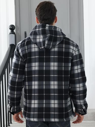 Men's Flannel Shirt Jacket Fleece Sherpa Lined Plaid Jackets Warm Thick Coat Full Zip Up Hoodie Winter Outwear3