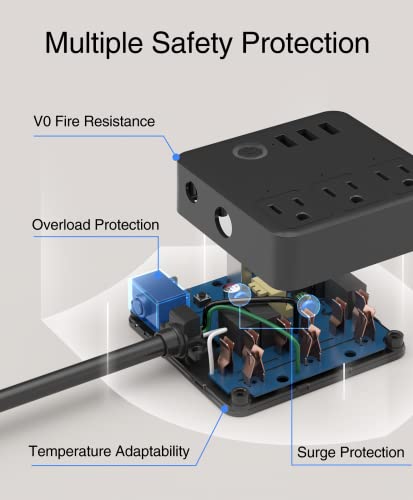 Ghome Smart Power Strip, 3 Usb Ports And 3 Individually Controlled Smart Outlets, Wifi Surge Protector Works With Alexa Google Home, Home Office Cruise Ship Travel Multi-Plug Extender Flat Plug, Ul #TOP6