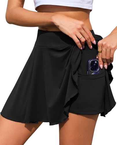 Lovasy Gonna da Tennis Donna con Pantaloncini e Tasche Gonna