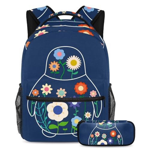 Sac à dos et trousse à crayons pour adolescents et enfants, sac d'école multicolore
