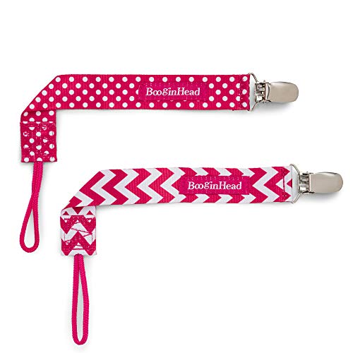 BooginHead Pacifier Clip Baby Pacifier Holder PaciGrip 2-Pack, Pink Dots and Chevron