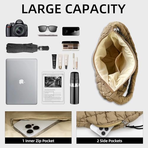 Image of Puffer Quilted Shoulder Bag Large Puffer Tote Bag for Women,Hobo Quilted Tote Bag Crossbody Shoulder Handbags Puff Purse