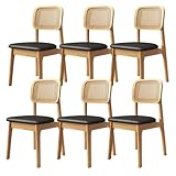SILLAS DE COMEDOR DE MADERA: El respaldo cuenta con un tejido de ratán natural con hermosos patrones orgánicos y una excelente transpirabilidad, lo que evita la incomodidad durante un uso prolongado. Aporta un ambiente vintage y natural a cualquier espacio.