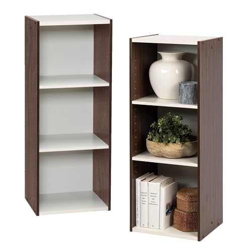 Iris Ohyama Estantería Espacio Ahorrador de 3 Niveles Extra Ancho, Juego de 2, Marrón Ajustable, Multiuso, Modular, para Sala, Oficina, Habitación, Organizadora, Librería, Montaje Fácil, UB-9035