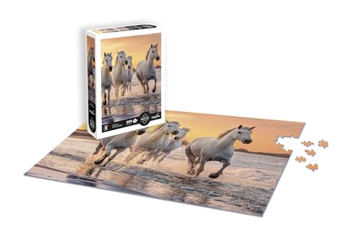 Calypto 3907353 Weiße Pferde, 500 Teile XL-Puzzle mit Soft-Touch, große Puzzleteile mit samtiger Oberfläche, für Erwachsene und Kinder ab 8 Jahren, Pferd, Sonnenuntergang, Strand