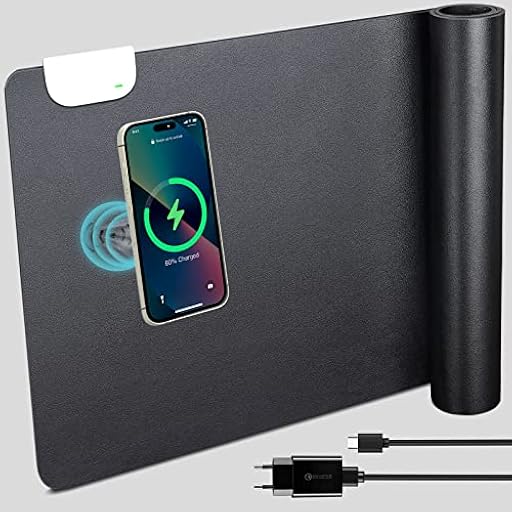 GORESE Almohadilla de escritorio de cuero carga inalámbrica Alfombrilla de ratón Protector Escritorio 900x420x4mm con 10W Mesa de carga rápida Mousepad de piel para la oficina/Hogar | Ya disponible en tu tienda friki favorita! En mundofriki.es!