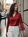 Womens Tops 2025 Fall Collared V Neck Long Sleeve Work Blouse Satin Professional Tops Red M