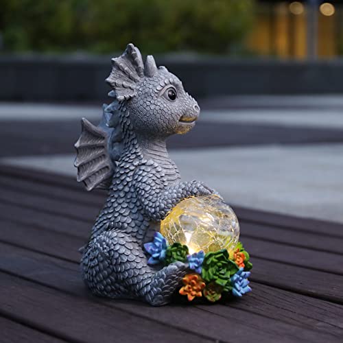 Ovewios Garden Dragon Statue Outdoor Decor, Large Dragon Figurine With Solar Crackle Globe Light Yard Art Decoration Resin Ornament For Indoor Home Outdoor Patio Lawn Gift #TOP6
