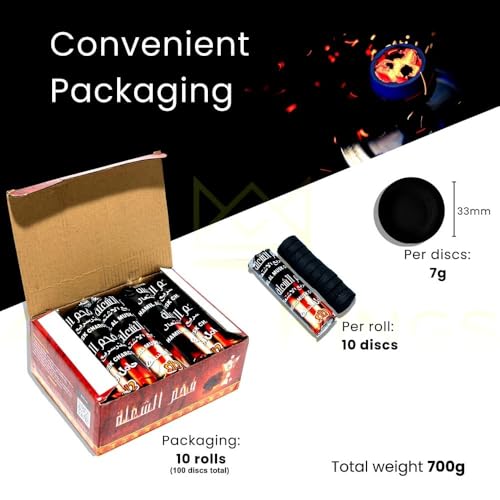 Image of Coal for Dhoop Burning & Bakhoor - Odourless Charcoal for Dhoop Lasts for More Than 45 Minutes - Charcoal Discs of 33 mm Size - (Pack of 10 Roll (100 DISC))