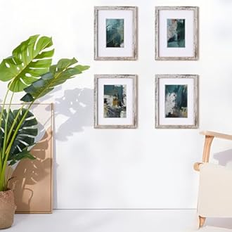 Egofine 9x12 Picture Frames Set of 4, Made of Solid Wood Covered by Plexiglass 5x7 and 6x8 with Mat or 9x12 without Mat, for Table Top Display and Wall Mounting Photo Frame, Rustic White