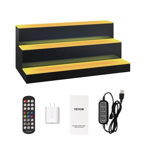 VEVOR LED Lighted Liquor Bottle Display, 3 Tiers 24 Inches, Supports USB, Illuminated Home Bar Shelf with RF Remote & App Control 7 Static Colors 1-4 H Timing, Acrylic Lighted Shelf for 18 Bottles by VEVOR - Image 9