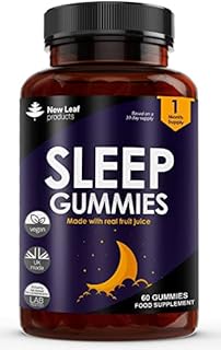 Sleep Gummies High Strength - Chewable Sleeping gummies For Adults - Natural Melatonin Gummies - Griffonia Seed Extract, Vegan,No Artificial Colours, Real Fruit Juice, Gluten-Free, UK Made by New Leaf