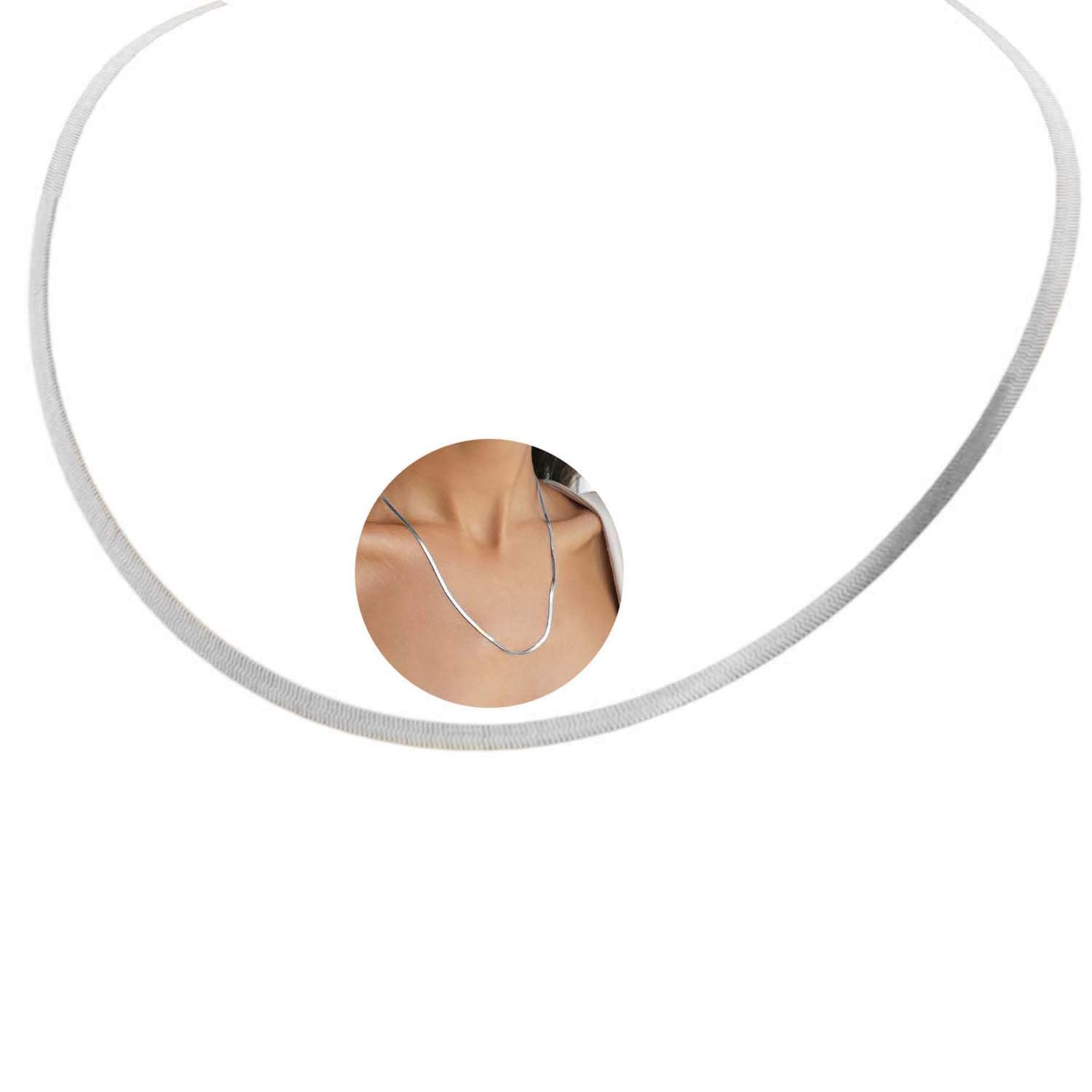 vama FASHIONS Classic Stainless Steel Flat Snake Choker Necklace Hypoallergenic Herringbone Neck Chain Necklace For Women Girls (22 Inches Choker Chain, 2mm Thin Chain)-picture-33
