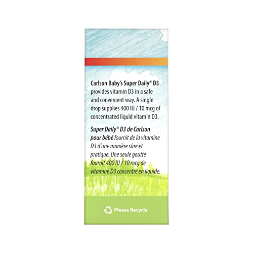 Carlson - Baby's Super Daily D3, Baby Vitamin D Drops, 400 Iu (10 Mcg) Per Drop, 1-Year Supply, Vegetarian, Liquid Vitamin D Drops For Infants And Toddlers, Unflavored, 365 Drops #TOP4