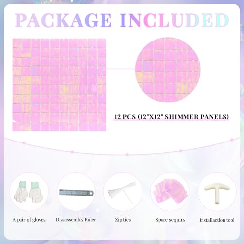 Shimmer Wall Backdrop Pink Wall Panels 12Pcs Square Sequin Shimmer Wall Backdrop Decoration for Birthday Party,Wedding, Anniversary