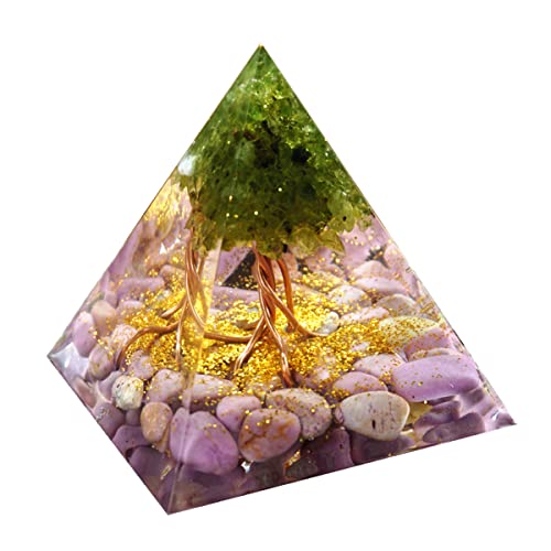 Besorgone Orgonite Pyramids Tree of Life Peridot with Lepidolite for Crystal Healing Positive Reiki Energy Generator Charged Meditation Protection Orgone Pyramids