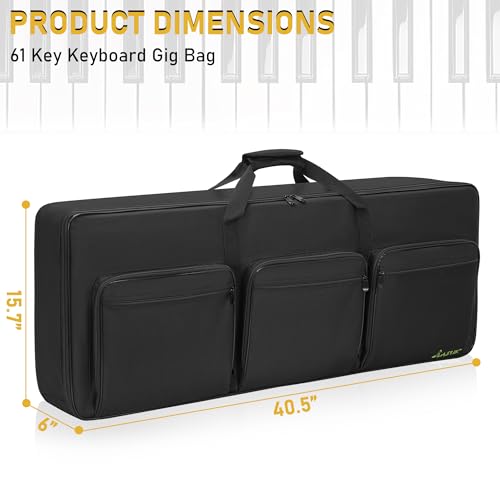 Image of 61 key Keyboard Case, Keyboard Gig Bag Case with Adjustable Straps and 6-Pocket for Keyboard Accessaries, 61 key Electric Piano Keyboard Gig Bag 40.6 inch inchx5.1 inch inchx15.4 inch inch, LAS03