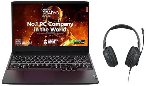 Image of Lenovo Ideapad Gaming 3 Windows, AMD Ryzen 5 5500H 15.6 inch (39.6Cm) FHD IPS 300Nit 144Hz Gaming Laptop (8GB /512GB SSD /Win /Nvidia RTX 2050 4GB /Grey /2.3Kg), 82K20289IN + H100 Headset