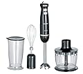 SEVERIN Set frullatore a immersione, 600 W, con coperchio, frusta e supporto da parete, in acciaio inox/nero