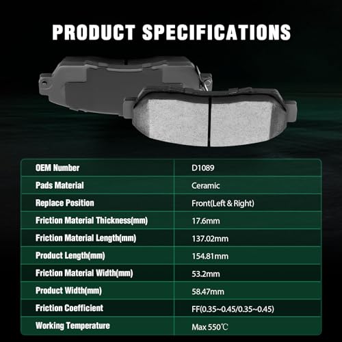Image of AUTOMUTO 8PCS Front & Rear Ceramic Disc Brake Pads Set D536 D1089 For Acura RDX 2007-2012