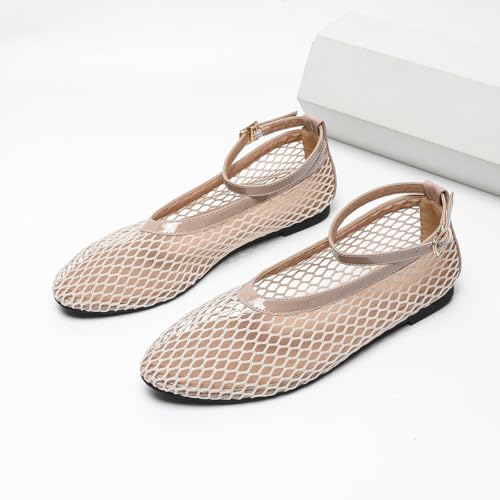 Women's Mesh Ballet Flats Mary Jane Fishnet Flat Shoes Breathable Metal Buckle Ballet Flats Causal Dress Shoes2
