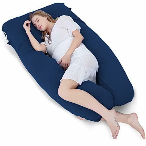 Mom's Moon 2nd Generation Ultra Soft U Shaped Pillow/Body Pillow/Maternity Pillow with 100% Cotton Zippered Cover - Dark Blue