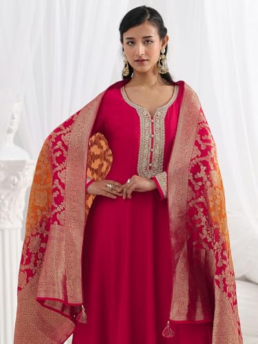 Image of Libas Embroidered Silk Blend A-Line Gown | Ethnic Wear |Wedding Dress | Ocassion Wear