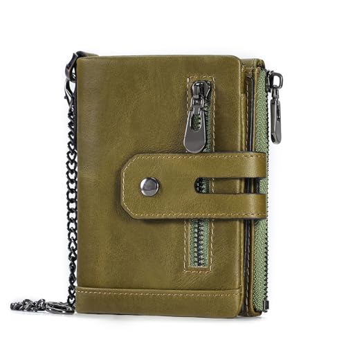 Wallet Vertical Multifunctional Coin Purse with Chain, Multiple Card Slots, Retro and Large Capacity(Green)