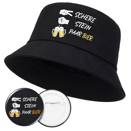 Geyoga Schere Stein Paar Bier Lustiger Fischerhut und Bier Brosche Bierhut für Herren Damen Mallorca Accessoires Bierliebhaber Geschenke für Bierfeste Strand JGA und Outdoor-Sportarten