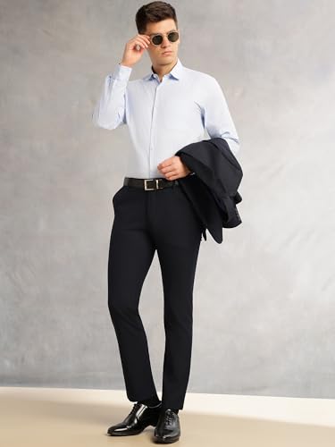 Image of Thomas Scott Men's Regular Fit Mid-Rise Solid Formal Performance Trouser | Flexi-Waist & 4-Way Stretch | 4 Pockets | Button Closure