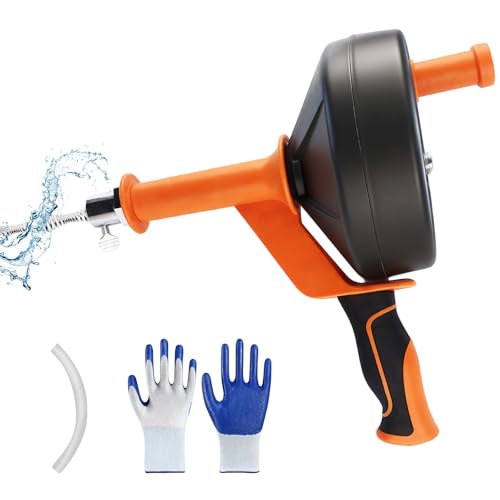 Image of Drain Snake Auger 33ft, Plumbing Snake with Drill Attachment & Gloves