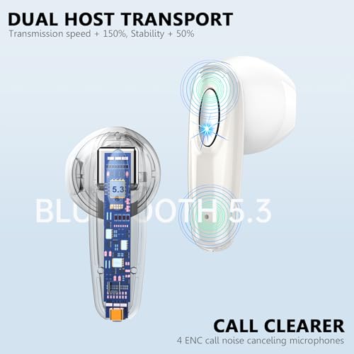Image of Wireless Earbud, Bluetooth Headphones 5.3 Built in 4 ENC Mic, Stereo Bass Wireless Earphones, 40H Bluetooth Earbud in-Ear Dual LED Display, USB-C, IP7 Waterproof Sport Ear Buds for Android iOS, Sliver