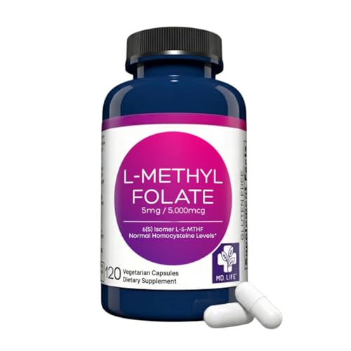 MD Life L-Methylfolate 5 mg Supplement - Professional-Grade Active L Methylfolate Supplement - 120 Capsules - L-Methylfolate 5mg - Maximum Potency MTHFR W/Essential Amino Acids