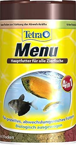 Tetra Min Menu karma dla ryb – główna mieszanka pokarmu z 4 specjalnymi płatkami w oddzielnych komorach, urozmaicona karma dla wszystkich ryb ozdobnych, puszka 100 ml