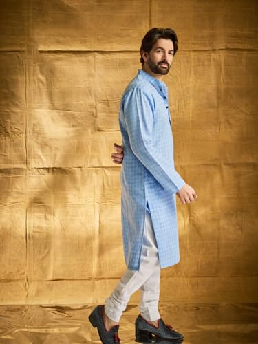 Image of SOJANYA Pastel Green Cotton Blend Kurta with Contrast Button Detailing