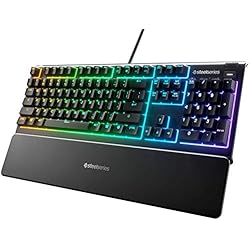 Teclado Mecanico Asus SteelSeries Apex 3 - Teclado RGB para gaming - Iluminación RGB de 10 zonas - Resistencia al agua IP32 - Reposamuñecas magnético superior - Teclado QWERTY Español