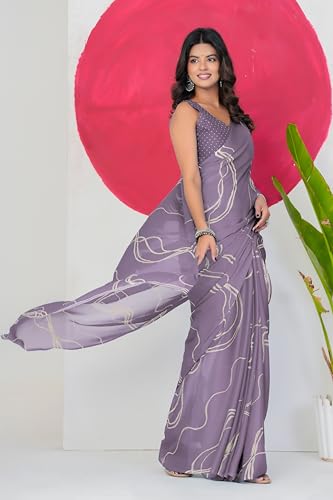 Image of MIRCHI FASHION Saree for Woman Chiffon Georgette Geometric Printed | Lightweight Farewell and Women's Office Sari with Blouse Piece
