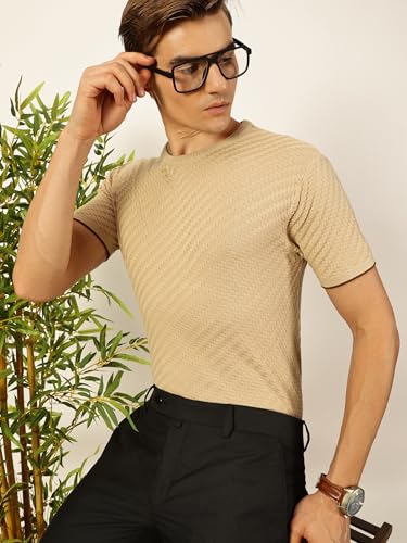 Image of Thomas Scott Men's | Textured | Half Sleeve | Slim Fit | 100% Cotton | Round Neck | Casual Tshirt