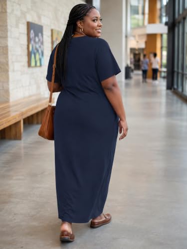 Image of PinkPatty Women's Oversize V Neck Short Sleeve Maxi Dress with Pockets