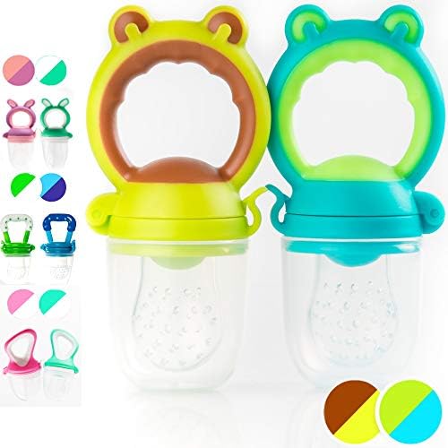 Baby Food Feeder Pacifier - (2 Pack) - Fruit Feeder - Best Infant Teething Toy Nibbler Teether with Silicone Food Pouches - Appetite Stimulating Colors by Dream on