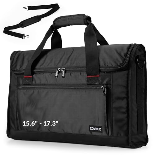 ZOVREX Portable Monitor Carrying Case for 15.6 to 17.3 Portable Monitors Fits 2 Monitors Structured Travel Bag with Padded Protection Shoulder Strap and Luggage Sleeve for Portable Monitors