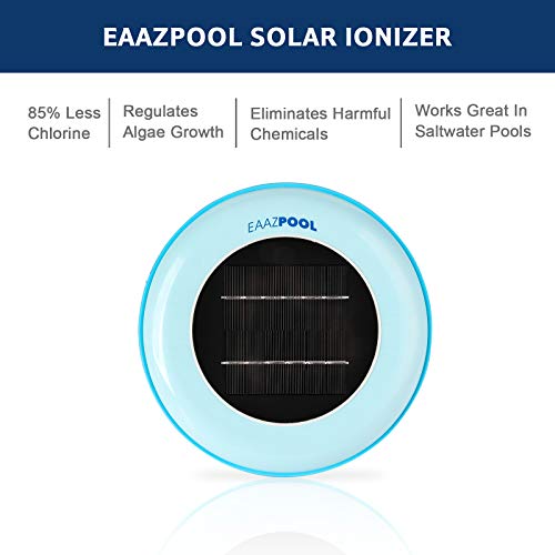 Eaazpool Solar Pool Ionizer | Up To 85% Less Chlorine | Pool Cleaning Device | Solar Chlorine Free Pool Purifier & Sanitizer | Longer-Lasting Anode | 1 Year Replacement Warranty | Up To 45,000 Gallons #TOP1
