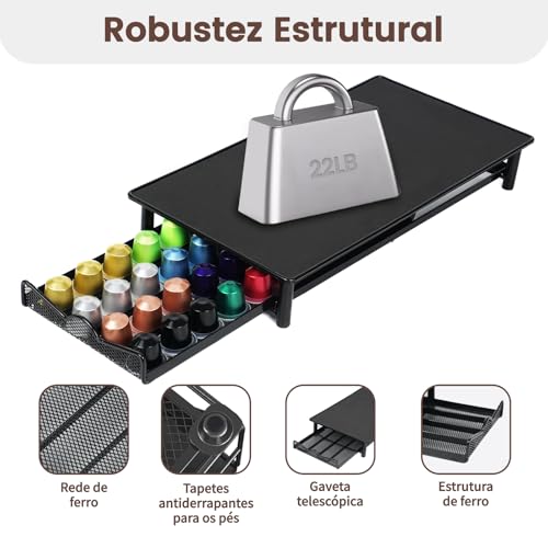 Porta Cápsulas Preta com Suporte para Cafeteira e Gaveta, para Cápsulas Nespresso Original Cápsulas,