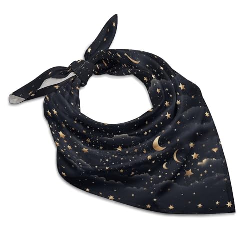 Stars And Moon on Dark Background Silk Scarf for Women Square Hair Neck Scarves Fashion Neck Scarf Soft Satin Headscarf3