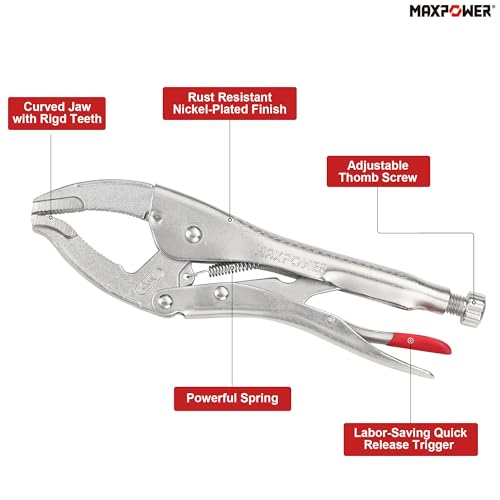 Image of MAXPOWER Locking Pliers, 10-inch Curved Jaw Locking Plier Set, Adjustable Opening Maximum Capacity 2.5 inch /65mm, Large Jaw Locking Pliers, 2 Pack