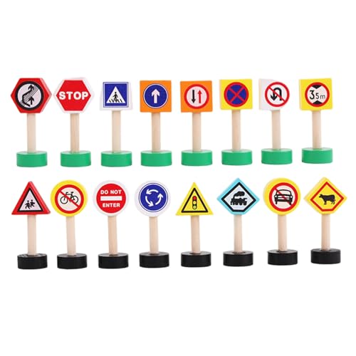 Rwigeboo Segnali stradali per Bambini, 16 segnali stradali in Legno, Giocattolo per Passaggio a Livello per l'apprendimento in età prescolare per Il Traffico Stradale del Treno Auto per i Bambini